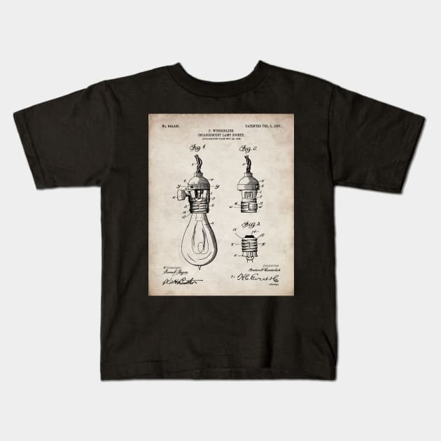 Light Bulb Patent - Designer Industrial Design Art - Antique Kids T-Shirt by patentpress